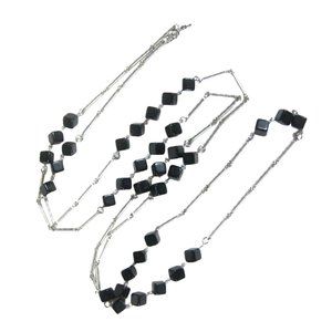 Crown Trifari Necklace Plastic Beaded 58 in Silvertone Chain Vintage 1960 1970